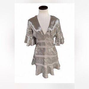 Saylor Silver Sequin Dress with flared sleeves